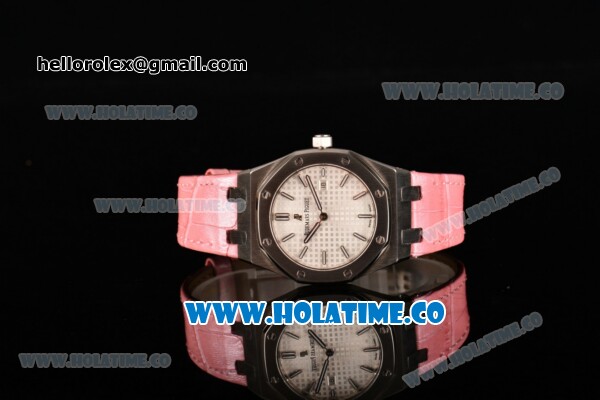 Audemars Piguet Royal Oak Lady Swiss Quartz Steel Case with Pink Leather Strap White Dial and Stick Markers - Click Image to Close